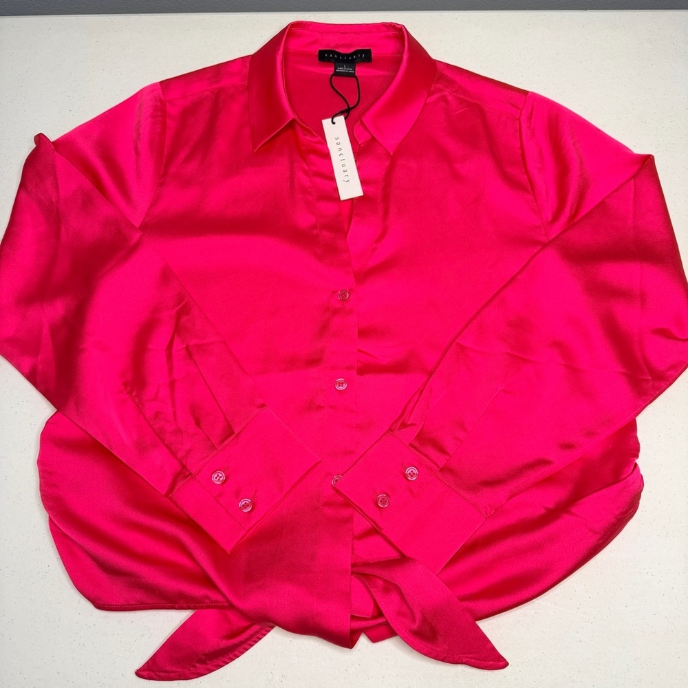 Sanctuary Hot Pink Satin Shirt - Picture 13 of 14
